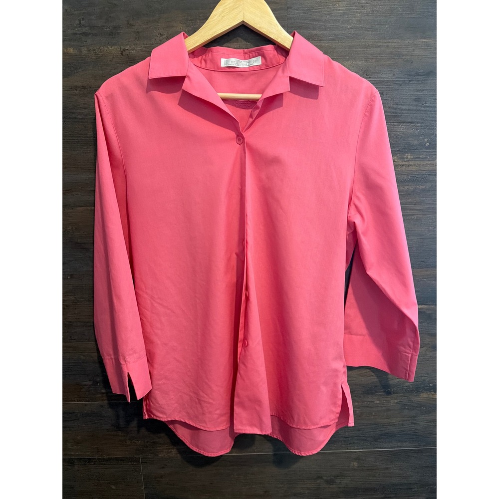 Foxcroft Pink Wrinkle Free Button Down Shirt 3/4 Sleeve Size 12 Cotton Blend